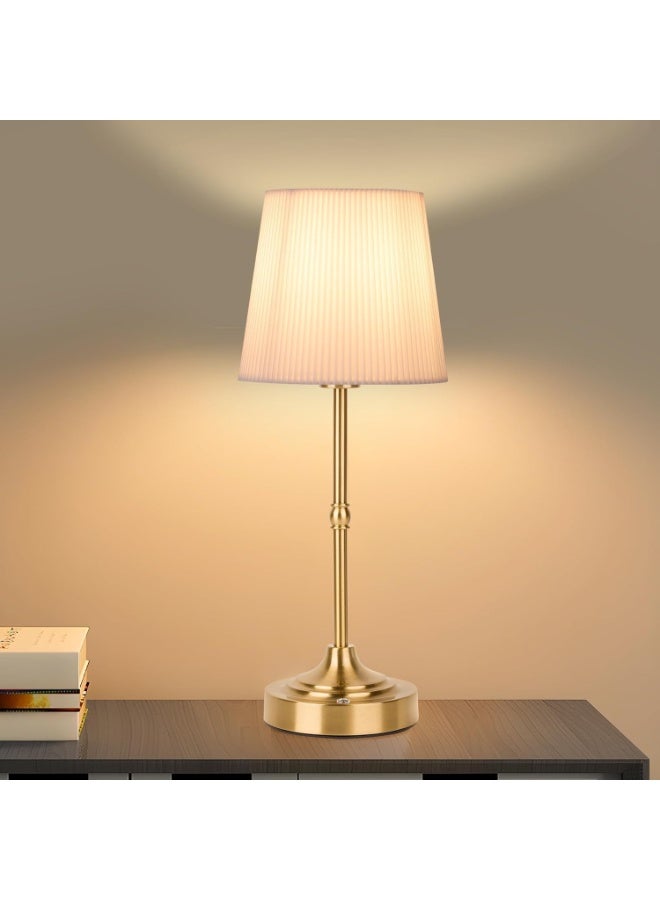 Portable Metal Desk Lamp with Fabric Shade, 5200mAh Rechargeable Touch Lamp Stepless Dimmable, Warm Ambient Bedside Table Light for Home Office (Gold) - Image 1